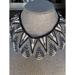 Beaded Black & White Art Deco-Style Statement Necklace